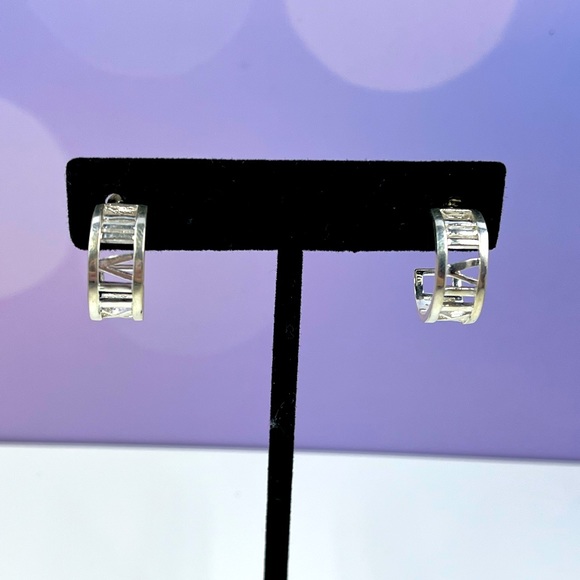 Vintage Sterling Silver Roman Numeral Hoop Earrings - Picture 6 of 8